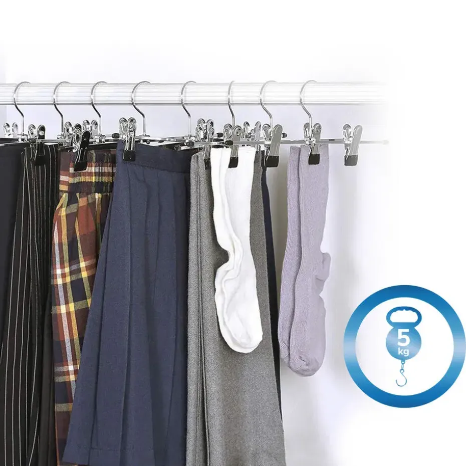 20 Stuks Broekhangers met Knijpers- Stevige Kleding Hangers Zilver en Zwart