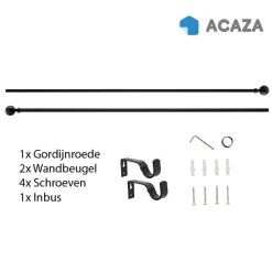 ACAZA Gordijnroede - Uitschuifbare Gordijn Rail - Stang van 240-360 cm - Zwart