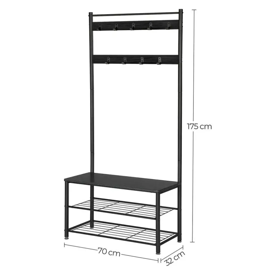 ACAZA® Staande Kapstok met 9 Haken en Schoenenrek - Garderoberek - Zwart
