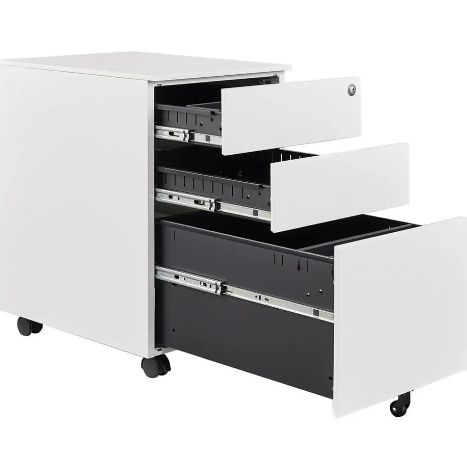 Afsluitbaar ladeblok / bureaukast 39x60 cm - 3 lades - Wit