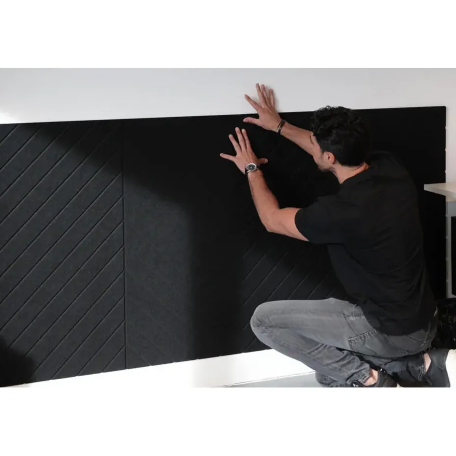 Akoestisch wandpaneel PET-vilt - 100x100cm - Visgraat motief Lichtgrijs