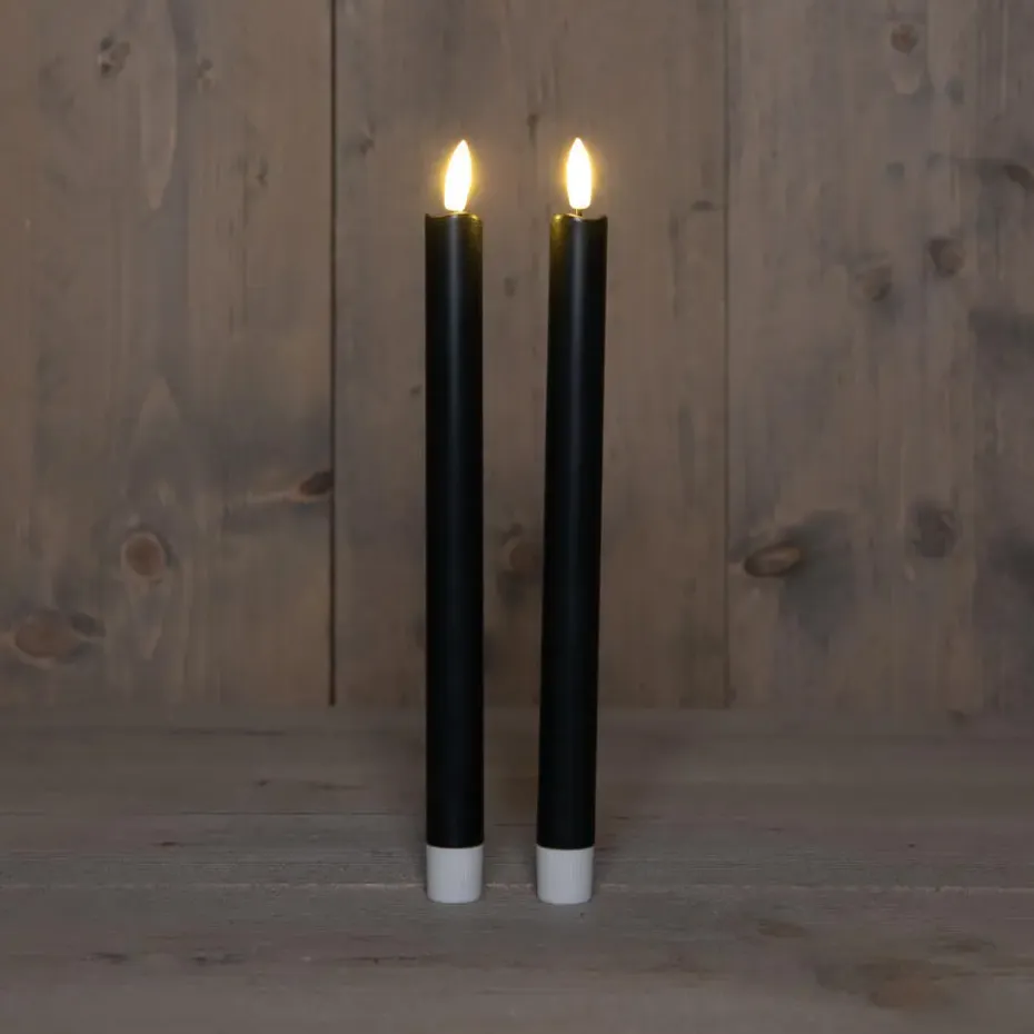 Anna Collection Led dinerkaarsen - 2x st - zwart - 24 cm - 3D lont
