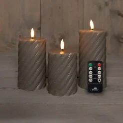Anna Collection LED kaarsen - 3x - taupe grijs -swirl