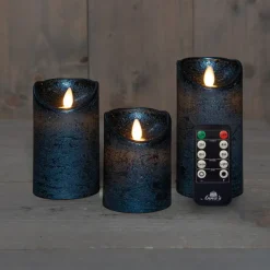 Anna Collection LED stompkaarsen - 3x - metallic blauw