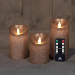 Anna Collection LED stompkaarsen - 3x - brons - stompkaarsen