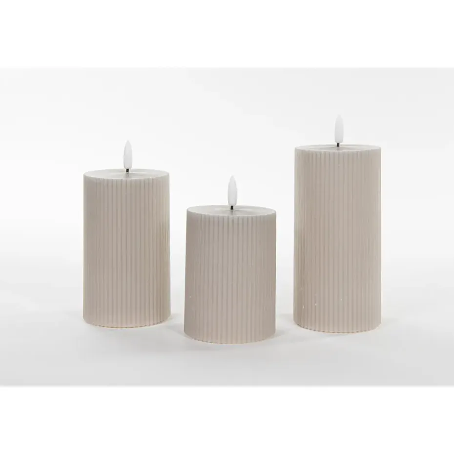 Anna Collection LED stompkaarsen - 3x - taupe/grijs - ribbel - H7,5 cm