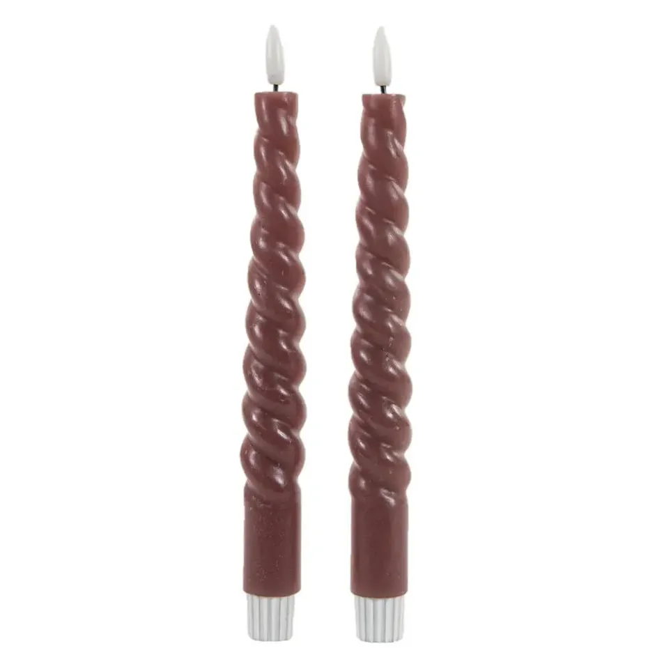 Anna Collection LED swirl dinerkaarsen - 2x st - antiek roze - 23 cm