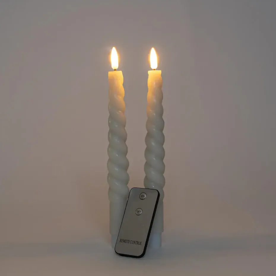Anna Collection LED swirl dinerkaarsen - 2x st - ivoor/creme - 23 cm