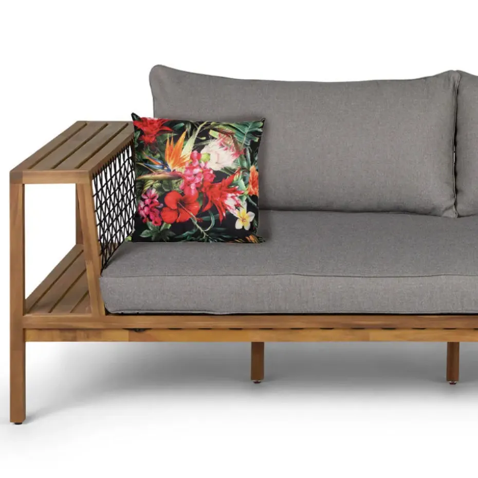Anna's collection buitenkussen bloem - rood/zwart - 60 x 60 cm