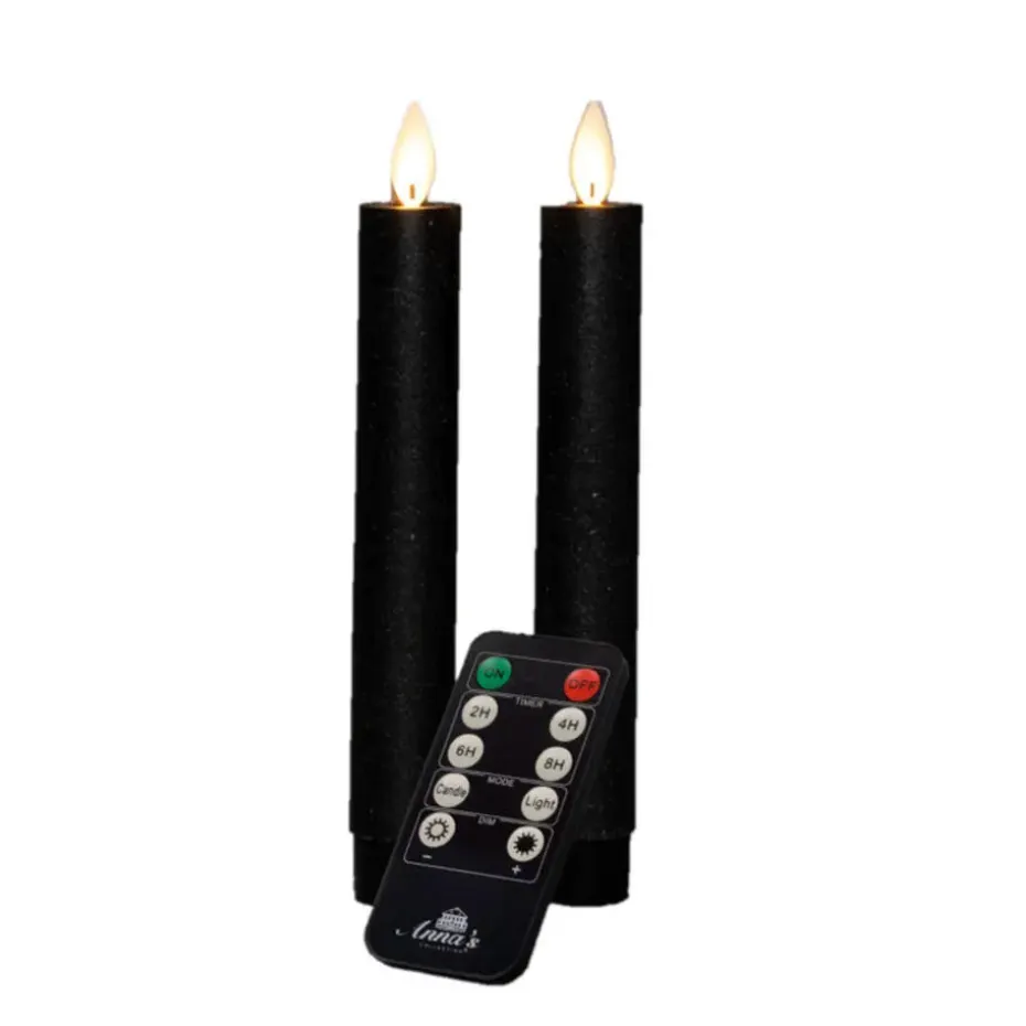 Anna's Collection LED dinerkaarsen - 2x st - zwart - 18 cm