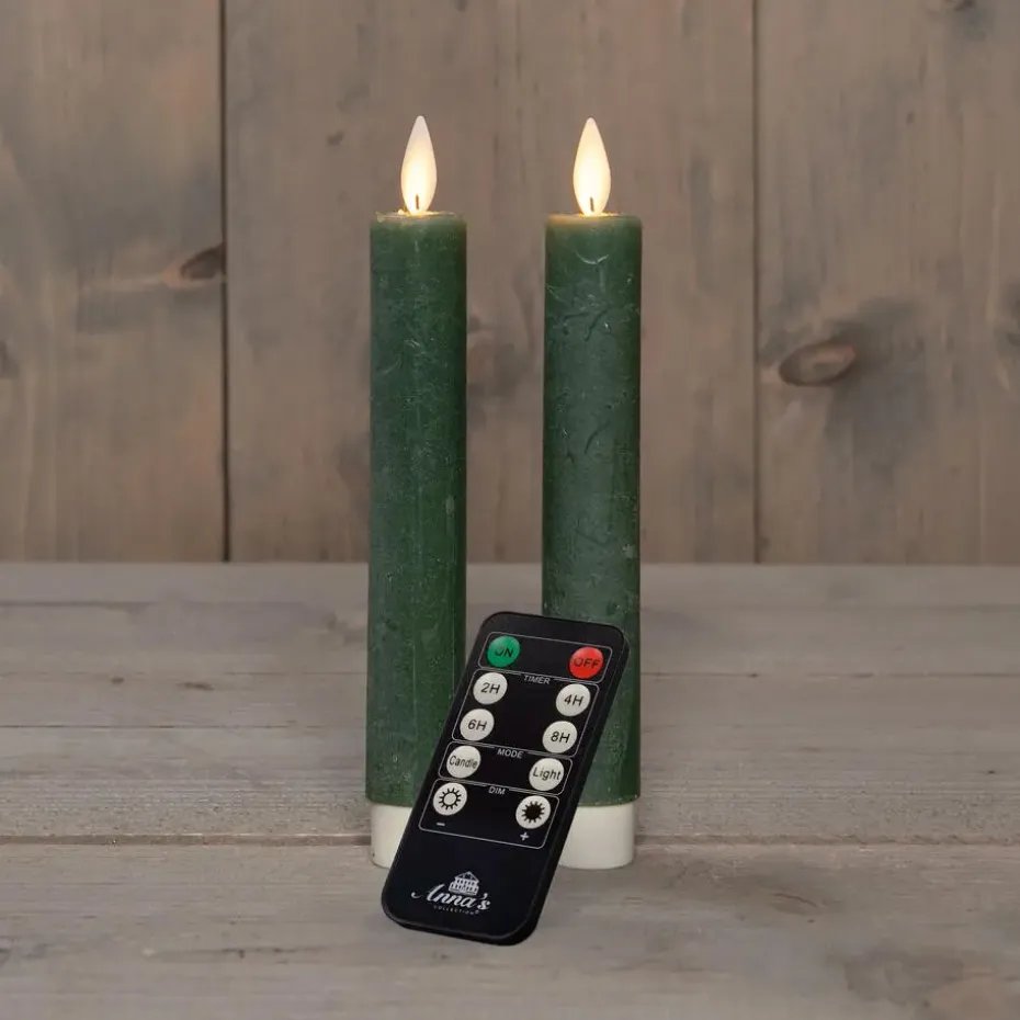 Anna's Collection LED dinerkaarsen - 2x st - jade groen - 18 cm