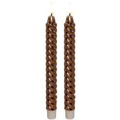 Anna's Collection LED dinerkaarsen - 2x -koper - 25 cm - swirl