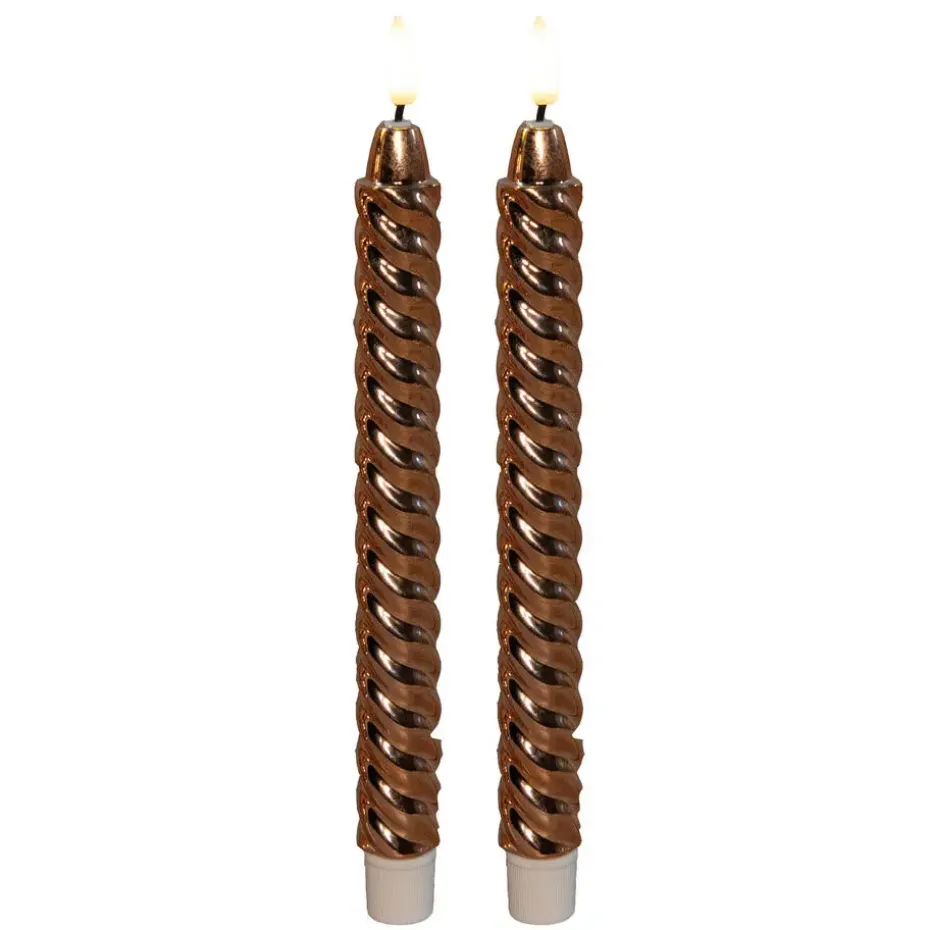 Anna's Collection LED dinerkaarsen - 2x -koper - 25 cm - swirl