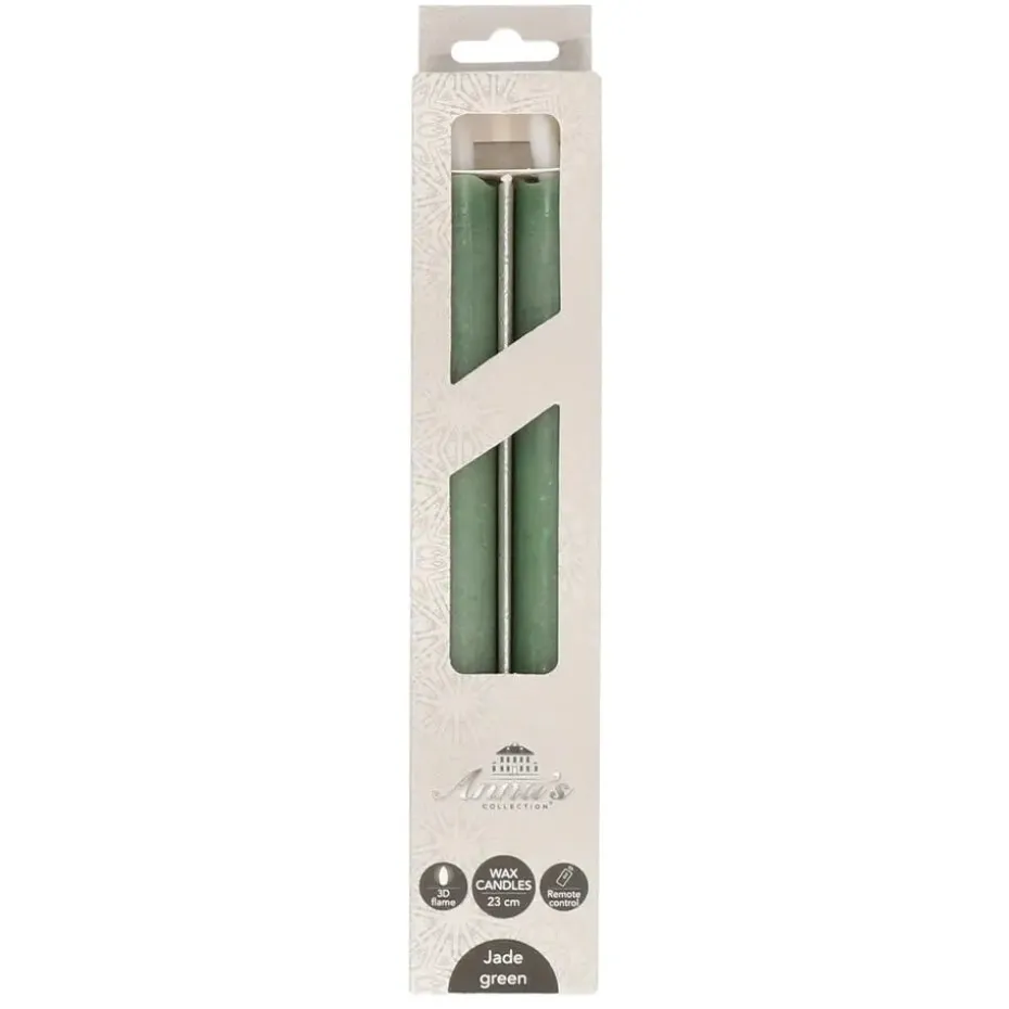 Anna's Collection LED dinerkaarsen - 2x - jade groen - 23 cm
