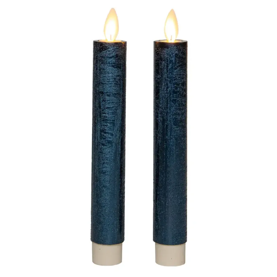 Anna's Collection LED dinerkaarsen - 2x - metallic blauw - 18 cm