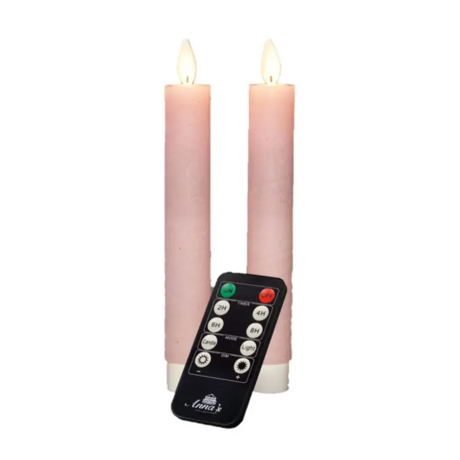 Anna's Collection LED dinerkaarsen - 2x st - lichtroze - 18 cm