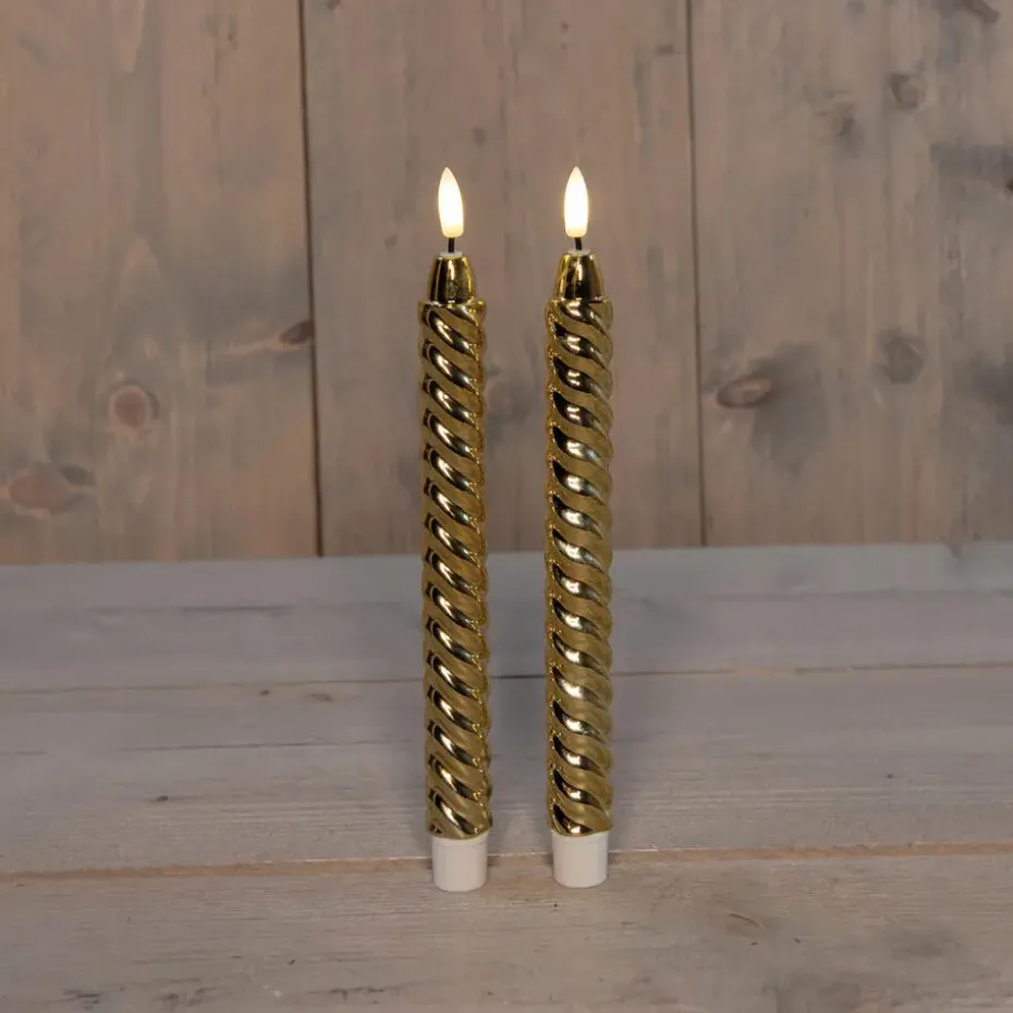 Anna's Collection LED dinerkaarsen - 2x -goud - 25 cm - swirl