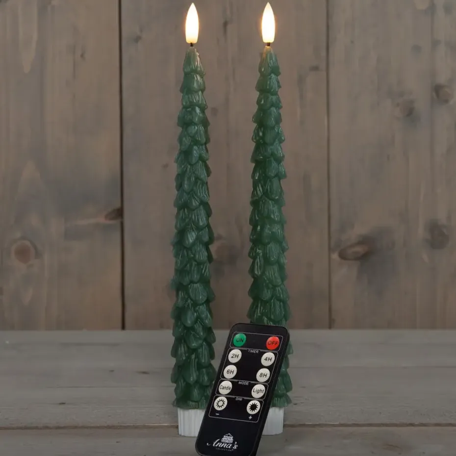 Anna's Collection LED kerstboom dinerkaarsen - 2x - groen - 27 cm