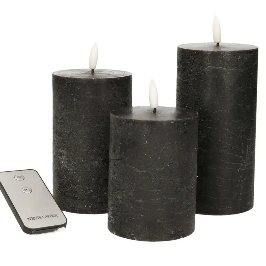 Anna's Collection LED Stompkaarsen -afstandsbediening -3x - zwart