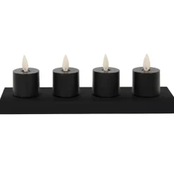 Anna's Collection Oplaadbare LED theelichtjes - 4x - zwart -H6 cm
