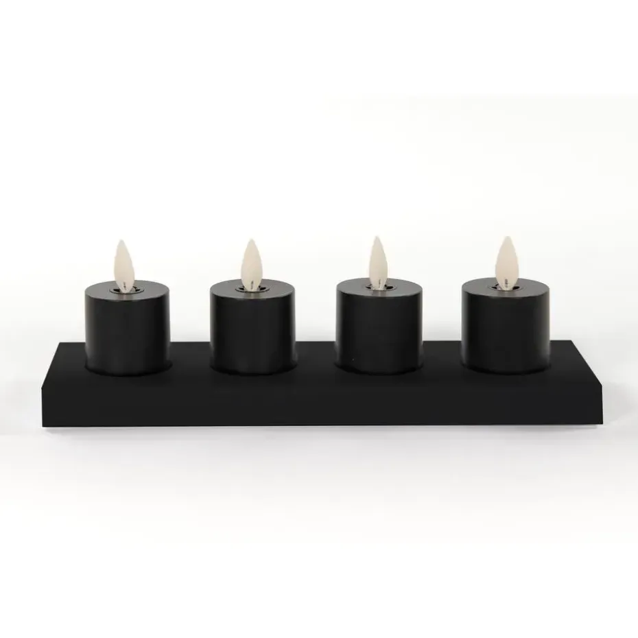Anna's Collection Oplaadbare LED theelichtjes - 4x - zwart -H6 cm