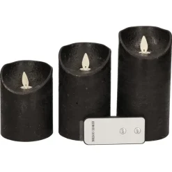 Anna's Collection Stompkaarsen - 3x - zwart - LED kaarsen