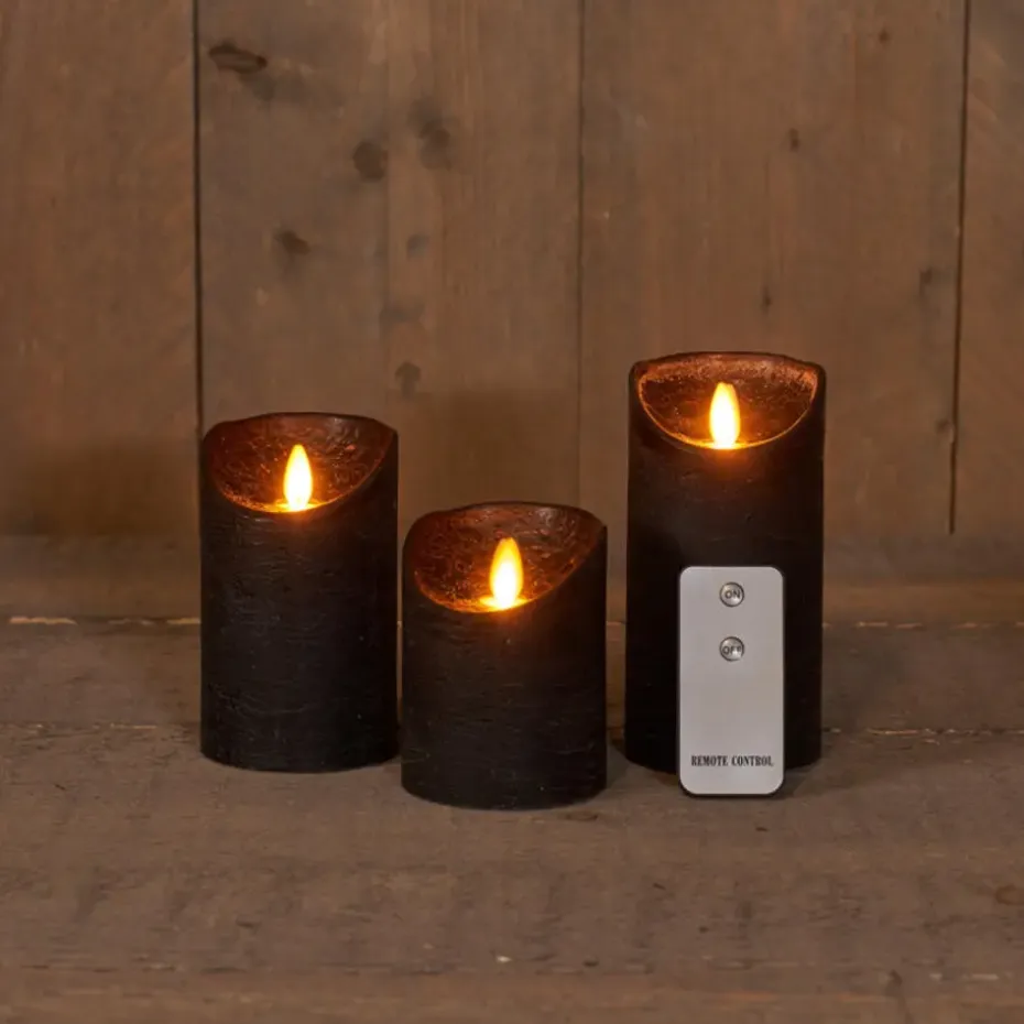 Anna's Collection Stompkaarsen - 3x - zwart - LED kaarsen