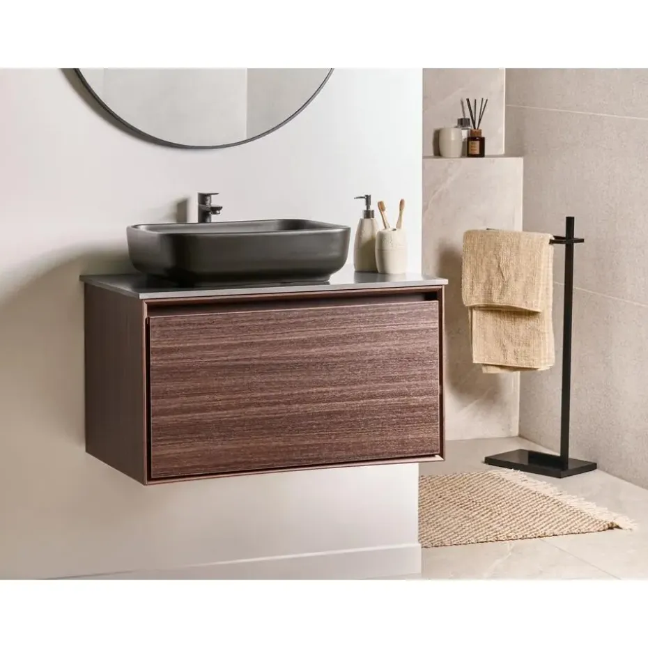 ARICA - Badkamermeubel met wastafel - Donkerbruin - 80 cm - MDF