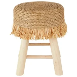 Atmosphera Bijzet krukje model Yucatan - beige - H40 cm