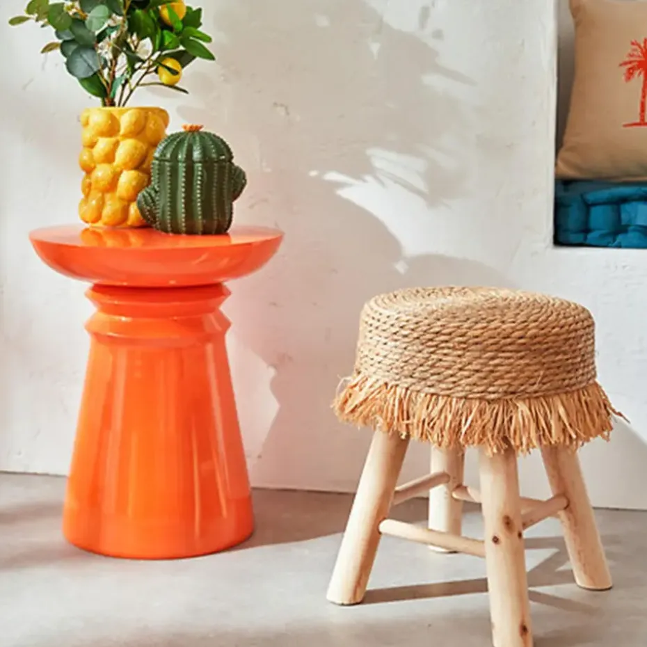 Atmosphera Bijzet krukje model Yucatan - beige - H40 cm