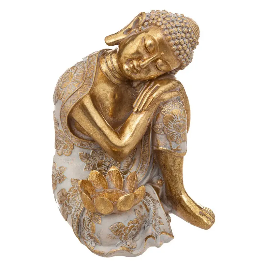 Atmosphera Boeddha beeldje - binnen/buiten - polyresin - 23 cm - goud