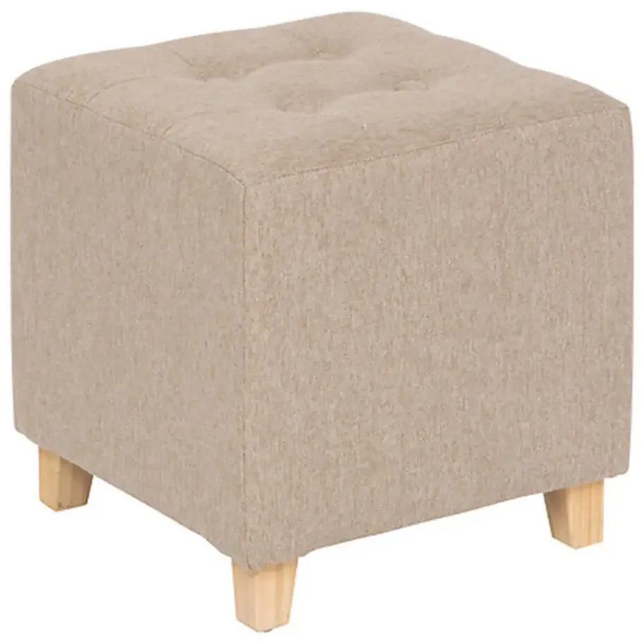 Atmosphera krukje/poef - hout/stof - beige - D35 x H35 cm