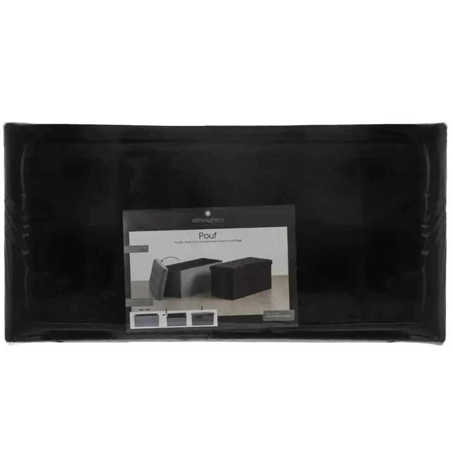 Atmosphera Poef/hocker - opbergbox - zwart - PU/MDF - 76 x 38 cm