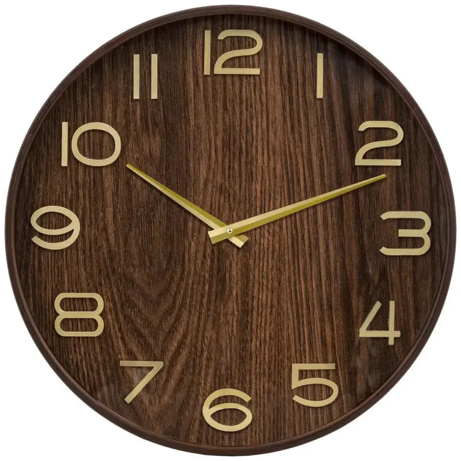 Atmosphera Wandklok/muur klok - Woody - Dia 55 cm - hout - bruin