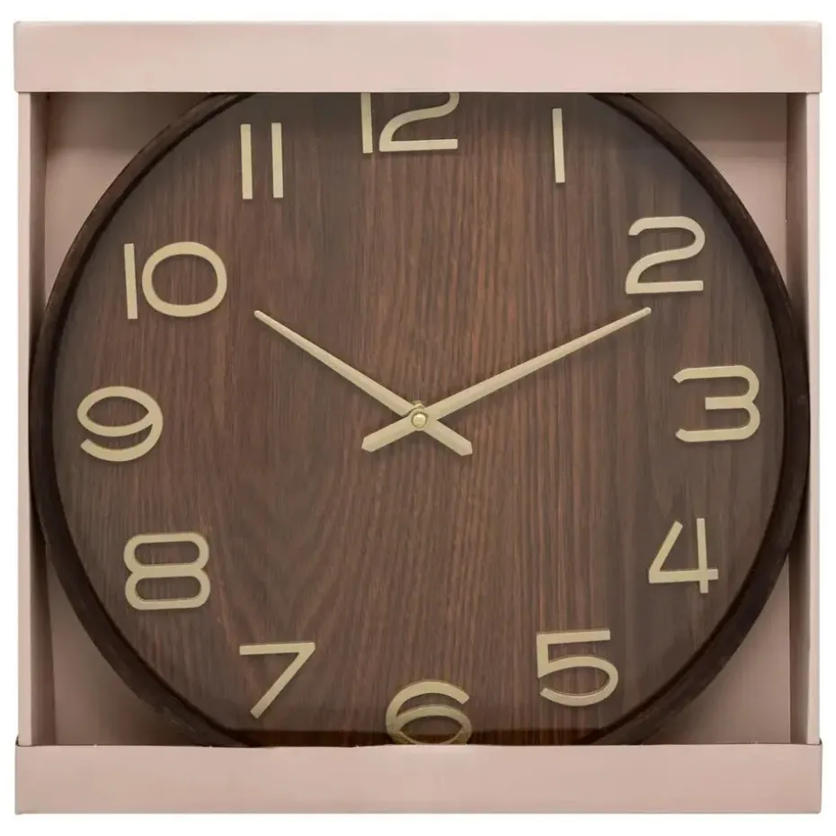 Atmosphera Wandklok/muur klok - Woody - Dia 38 cm - hout - bruin