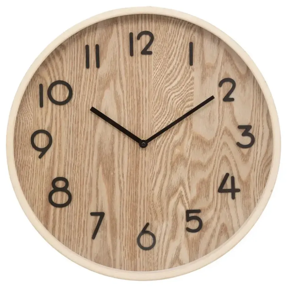 Atmosphera Wandklok/muur klok - Woody - Dia 38 cm - hout - beige