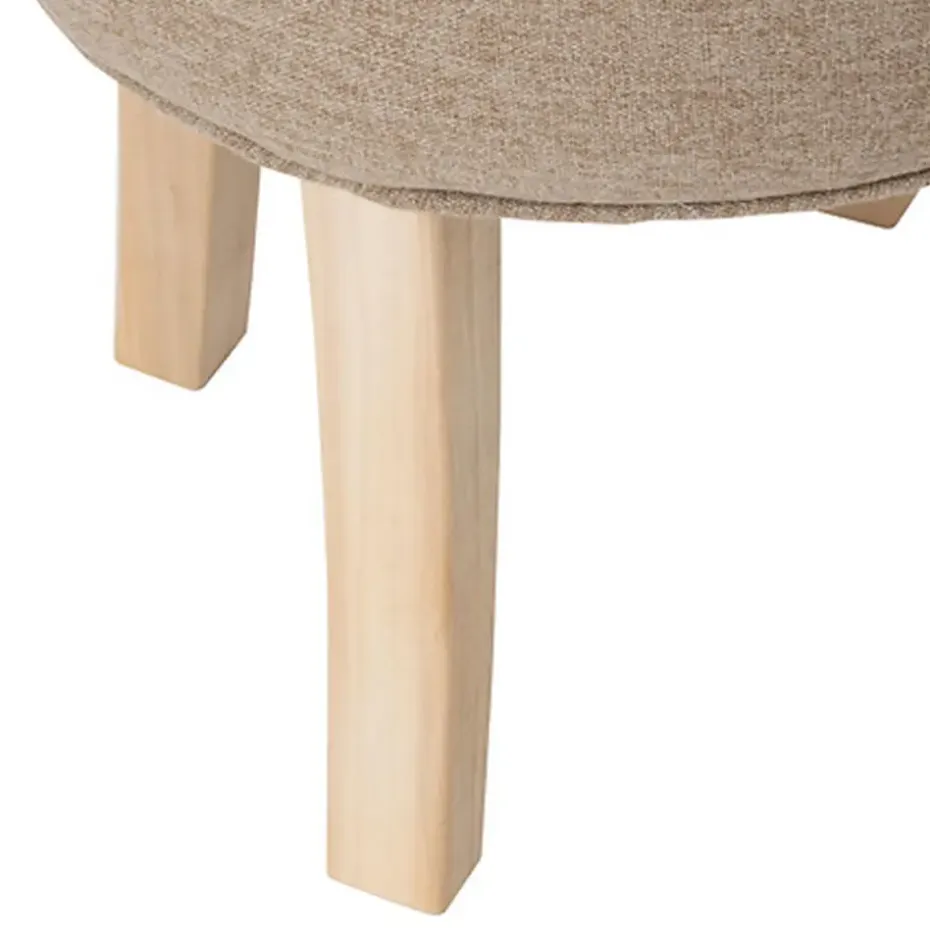 Atmosphera Zit krukje - hout/stof - beige fluweel - D35 x H40 cm