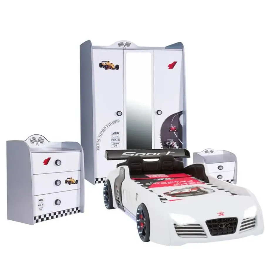 Autobed - Racebed - Met LED en sounds - V8 Sport - 239x127x72 cm - Wit
