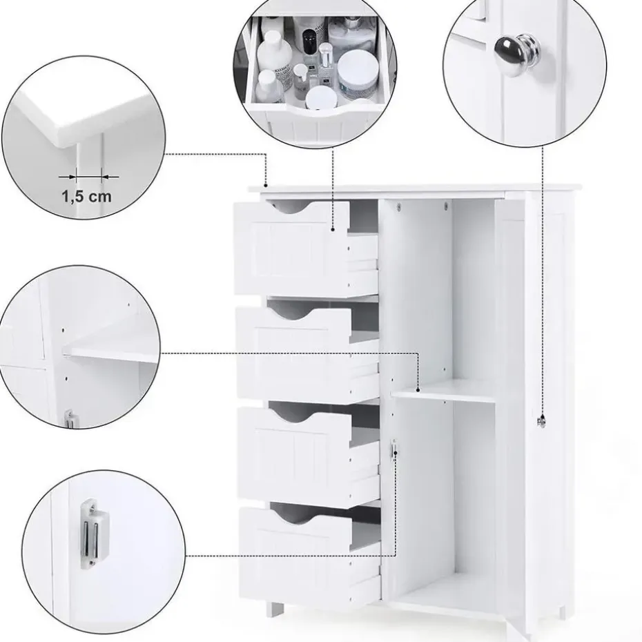 Badkamerkast - 4 Lades - MDF - Wit