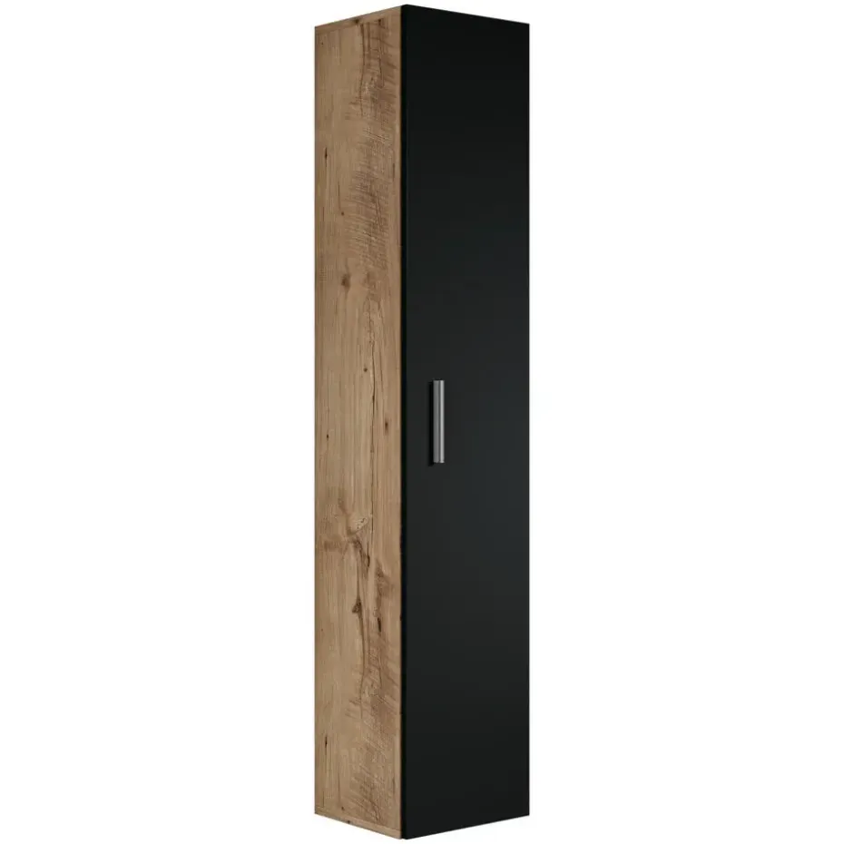 Badplaats Badkamerkast Pluto 30 x 30 x 150 cm - Kastanje Eiken met Zwart -