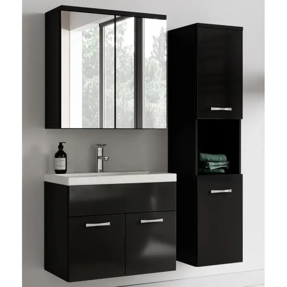 Badplaats Badkamermeubel Set Montreal 60 cm - Zwart Hoogglans - Badmeubel met
