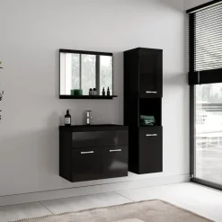 Badplaats Badkamermeubel Set Montreal 60 x 35 cm - Hoogglans Zwart - Badmeubel