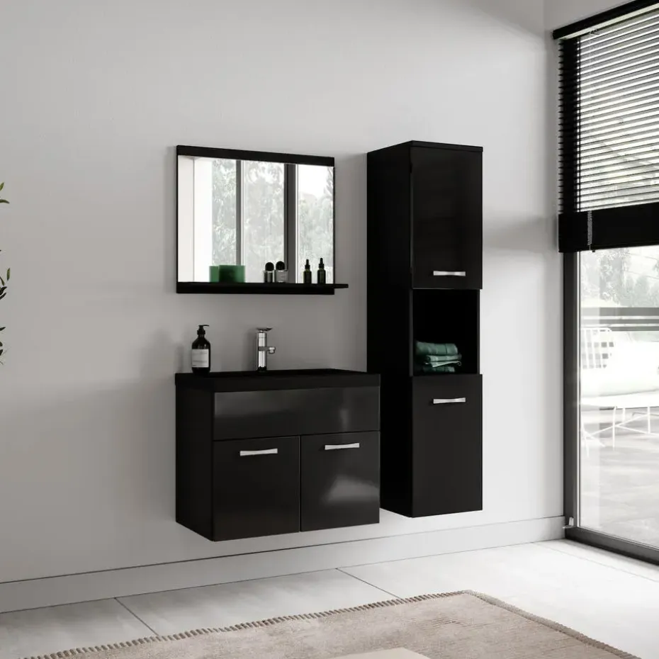 Badplaats Badkamermeubel Set Montreal 60 x 35 cm - Hoogglans Zwart - Badmeubel