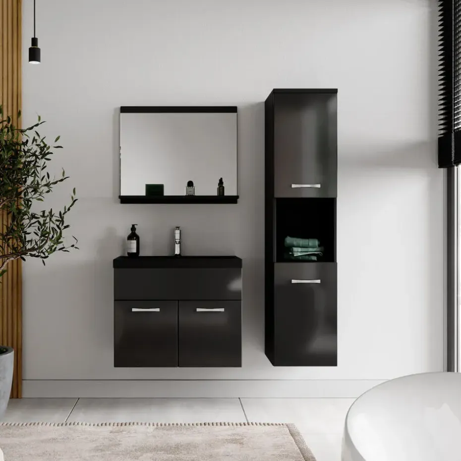 Badplaats Badkamermeubel Set Montreal 60 x 35 cm - Hoogglans Zwart - Badmeubel