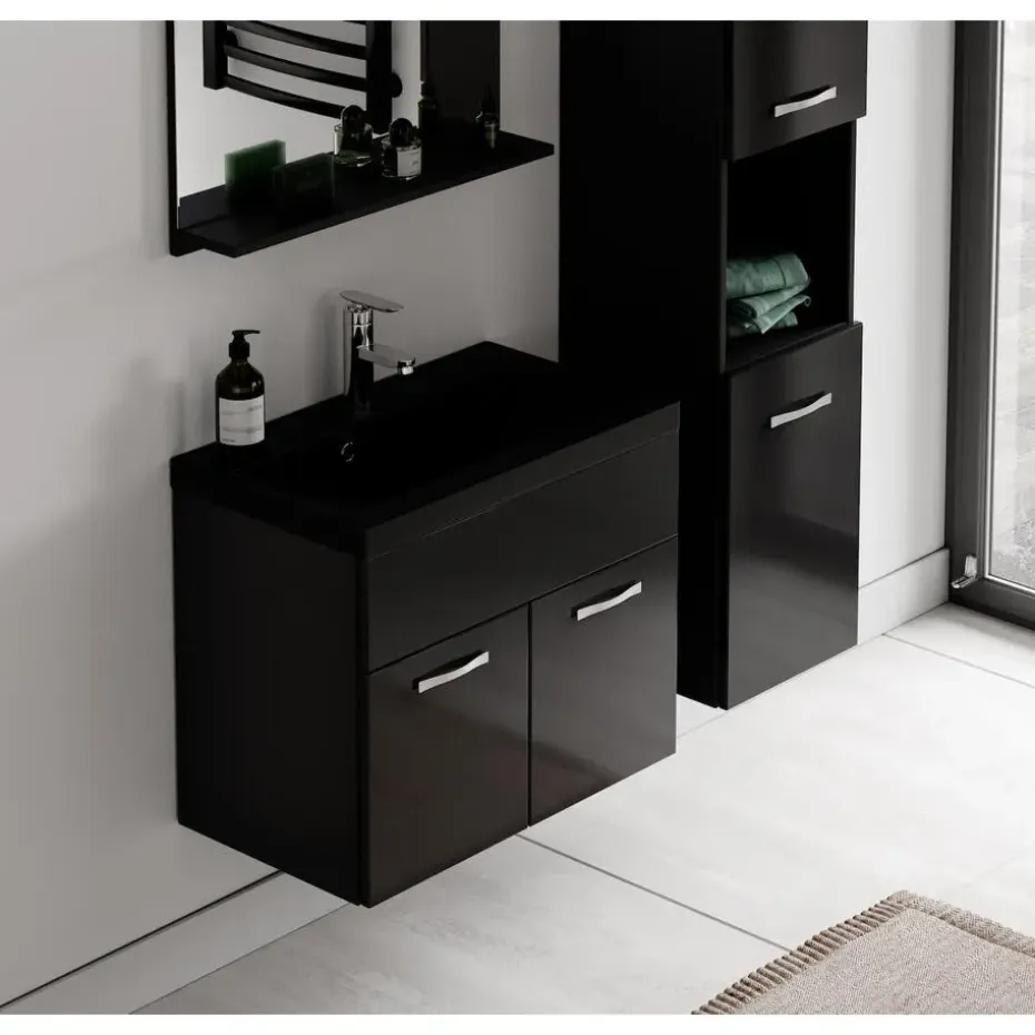Badplaats Badkamermeubel Set Montreal 60 x 35 cm - Hoogglans Zwart - Badmeubel