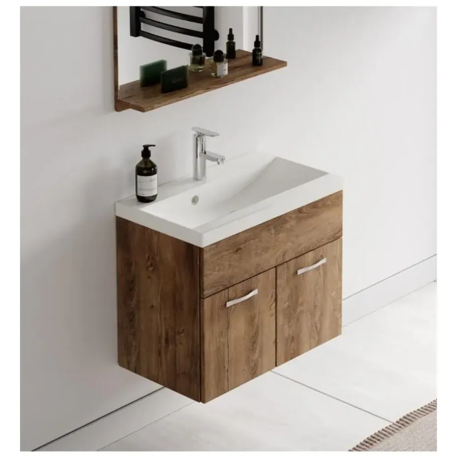Badplaats Badkamermeubel Montreal 60 x 35 cm – Bruin Eiken – Wastafel met