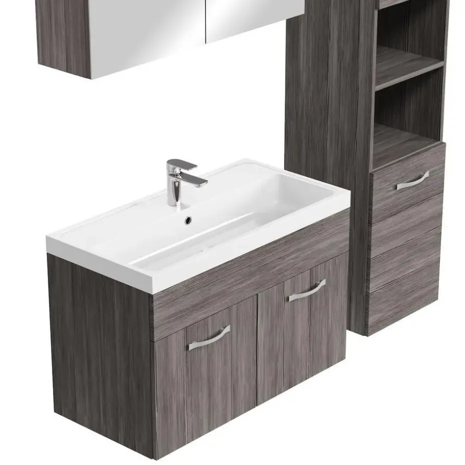 Badplaats Badkamermeubel Set Paso XL 80 x 40 cm - Grijs Eiken - Badmeubel met