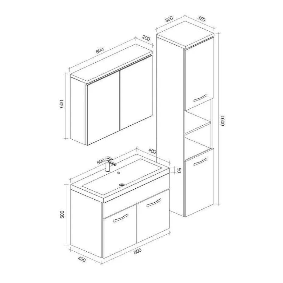 Badplaats Badkamermeubel Set Paso XL 80 x 40 cm - Grijs Eiken - Badmeubel met