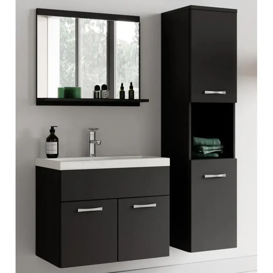 Badplaats Badkamermeubel Montreal Set 02 60 x 35 cm - Mat zwart - Badmeubel met