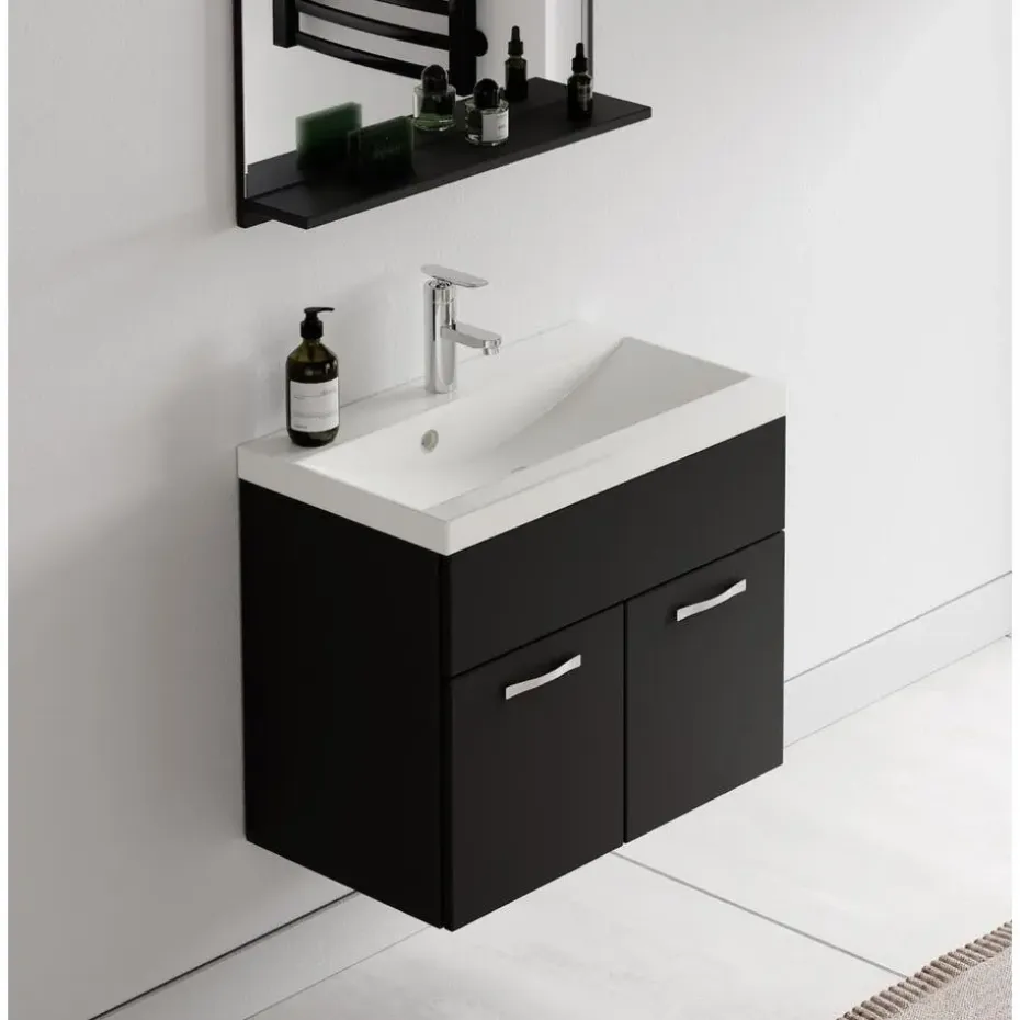 Badplaats Badkamermeubel Montreal Set 02 60 x 35 cm - Mat zwart - Badmeubel met